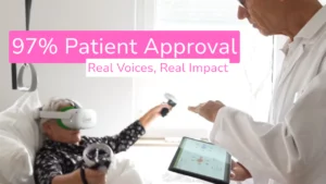 Patient using Cureosity VR therapy tool with multilingual voice over support